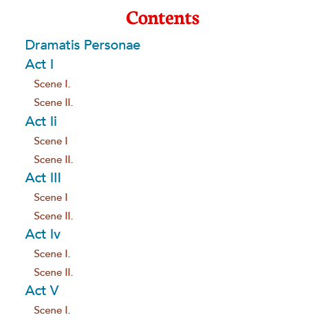The table of contents